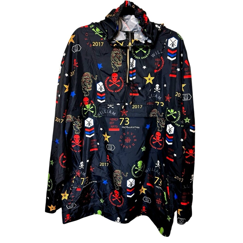 Henry & William Mens Windbreaker Hoodie Graphic Skull Lightweight 1/4 Zip 2XL